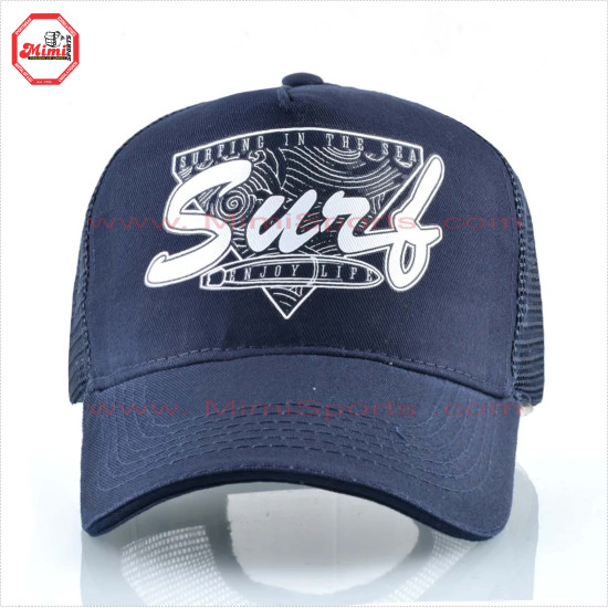 Navy 5 Panel Trucker Cap Professional Custom Printing Embroidery Logo Mesh Premium Foam Trucker Hat - 8009