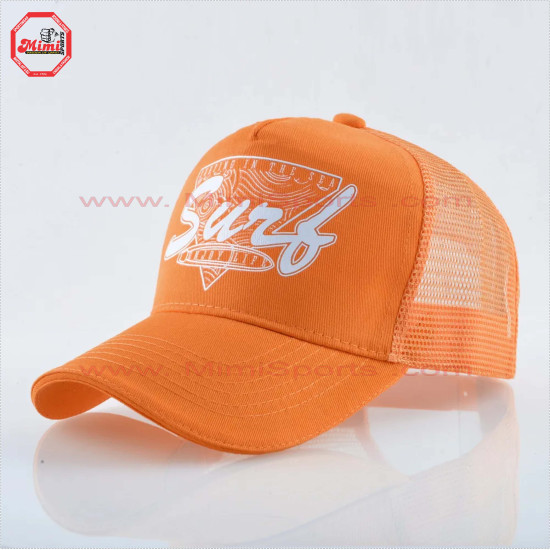 Orange 5 Panel Trucker Cap Professional Custom Printing Embroidery Logo Mesh Premium Foam Trucker Hat - 8010