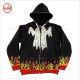 Full Zipup Hoodies black with Fire Flames on Cuff and Bottom Front and back face printed Best Selling Hoody - 2001