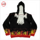 Full Zipup Hoodies black with Fire Flames on Cuff and Bottom Front and back face printed Best Selling Hoody - 2001