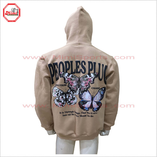 Pull Over Hoodie in Tan color with Puff Printing and DTG digital printed on Back - 2028