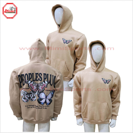 Pull Over Hoodie in Tan color with Puff Printing and DTG digital printed on Back - 2028