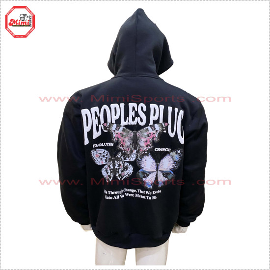 Pull Over Hoodie in Black color with Puff Printing and DTG digital printed on Back - 2029