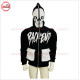 Full Face Zipup black Hoodie with Cargo Box Pockets Metal Silver Zipper black and white contrast - 2031