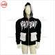 Full Face Zipup black Hoodie with Cargo Box Pockets Metal Silver Zipper black and white contrast - 2031