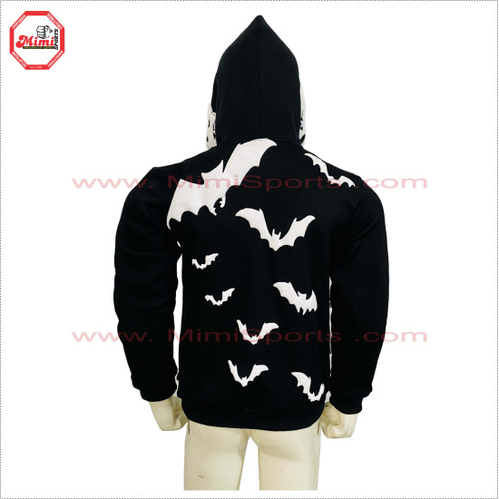 Full Face Zipup black Hoodie with Cargo Box Pockets Metal Silver Zipper black and white contrast - 2031