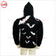 Full Face Zipup black Hoodie with Cargo Box Pockets Metal Silver Zipper black and white contrast - 2031