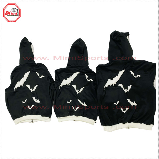 Full Face Zipup black Hoodie with Cargo Box Pockets Metal Silver Zipper black and white contrast - 2031