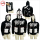 Full Face Zipup black Hoodie with Cargo Box Pockets Metal Silver Zipper black and white contrast - 2031