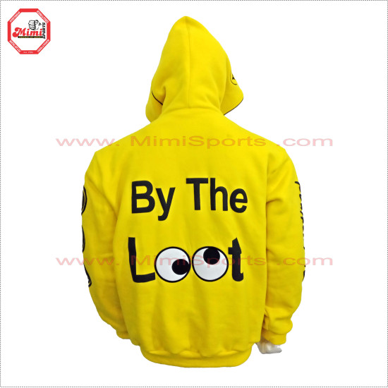 Full Face Zipup Fleece Cotton Hoodies in Yellow color with Puff Printed Design, Embroidery and Silver Metal Zipper - 2019