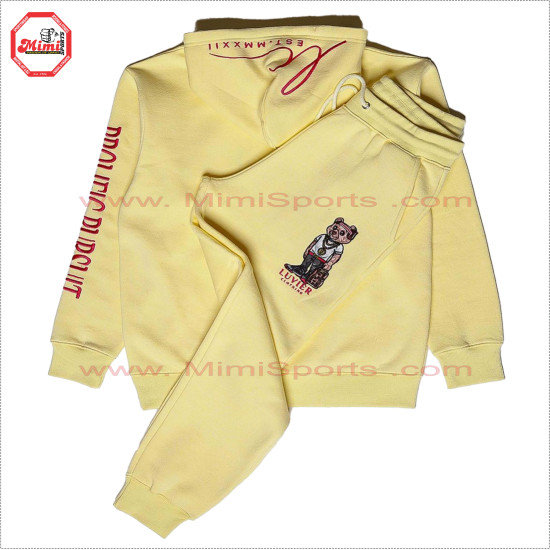 Off White Cream Color Pull Over Hoodie with Embroidery design on Hoody and Pants Track Suit Low Price , Low MOQ - 2021