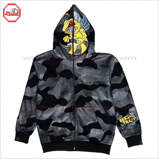 Sublimation Camo Printed Full Face Zipup Hoodie with High Quality Bee Embroidery with Low Price and Low MOQ - 2022