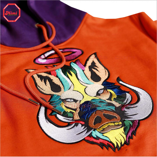 Pull Over Hoodie in Orange Color with Purple Hoodie and sublimation Printed Thermal Pocket on Front and Embroidery logos Low Price , Low MOQ - 2023