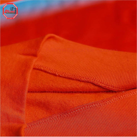 Pull Over Hoodie in Orange Color with Purple Hoodie and sublimation Printed Thermal Pocket on Front and Embroidery logos Low Price , Low MOQ - 2023