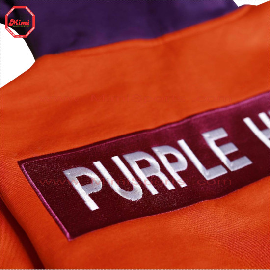 Pull Over Hoodie in Orange Color with Purple Hoodie and sublimation Printed Thermal Pocket on Front and Embroidery logos Low Price , Low MOQ - 2023