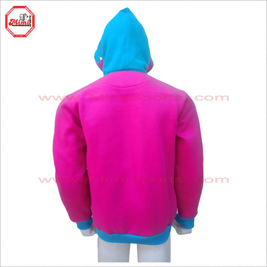 Full Face Zipup Hoodie in Magenta Pink and Carolina Blue Contrast with Box Cargo Pockets on Front Low Price , Low MOQ - 2024