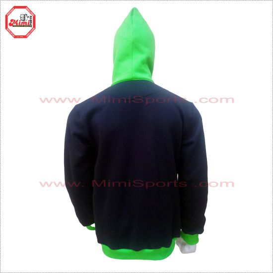 Full Face Zipup Hoodie in Black and Parrot Green Contrast with Box Cargo Pockets on Front  Embroidery design Low Price , Low MOQ - 2025