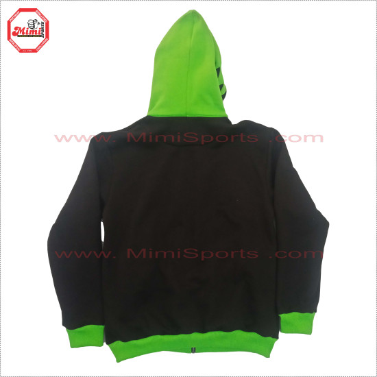 Full Face Zipup Hoodie in Black and Parrot Green Contrast with Box Cargo Pockets on Front  Embroidery design Low Price , Low MOQ - 2025