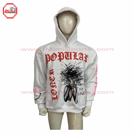 Pull Over White Hoodie with Puff Printed and Digital Screen Printing with custom Design-2003