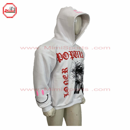 Pull Over White Hoodie with Puff Printed and Digital Screen Printing with custom Design-2003