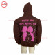 Best Selling Low Price Brown Pull Over Hoodie with Puff Printed on Front Back and Sleeves -2006