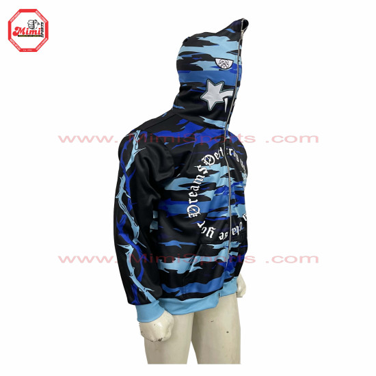 Full Zipup Sublimation Thermal Fabric hoodie with Embroidery on Front , Silver Metal Zipper on Front.-2004