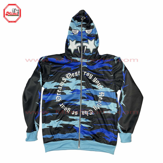 Full Zipup Sublimation Thermal Fabric hoodie with Embroidery on Front , Silver Metal Zipper on Front.-2004