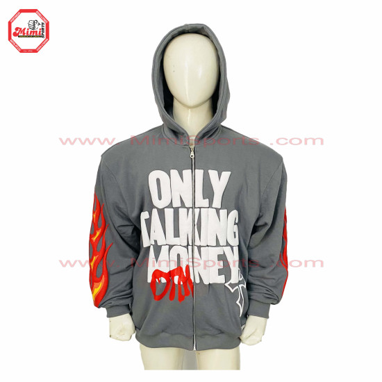 best Selling Hoodie Silver Grey Zipup hoodie with Puff Printing on Front with your custom designs silver zipper-2013