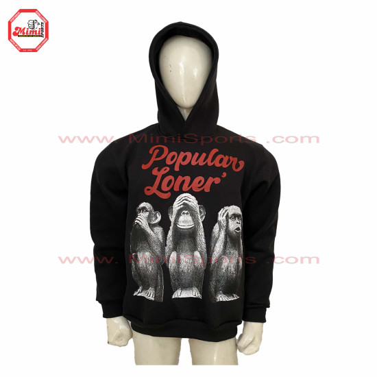 best Selling Hoodie Black Pull Over hoodie with Monkey Digital print and Puff Printing on Front with your custom designs-2010