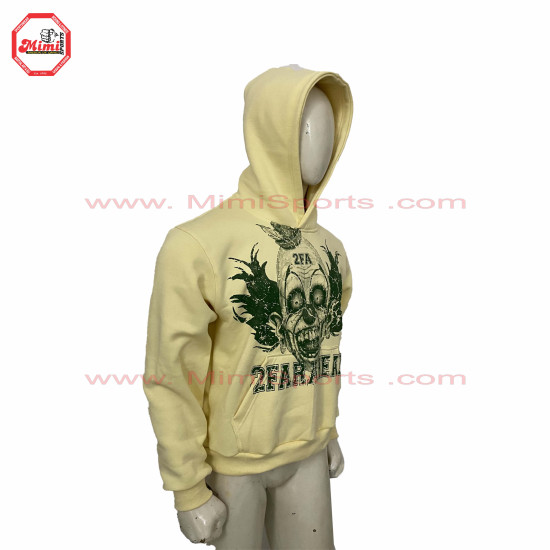 Wholesale Best Selling Cream color Pull Over Crop Men's Hoodies with Digital Screen Printed on Front Purple Green-2014