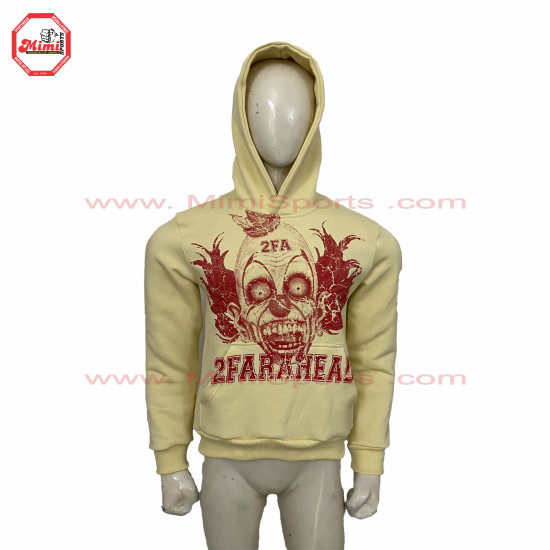 Wholesale Best Selling Cream color Pull Over Crop Men's Hoodies with Digital Screen Printed on Front Purple Green-2014