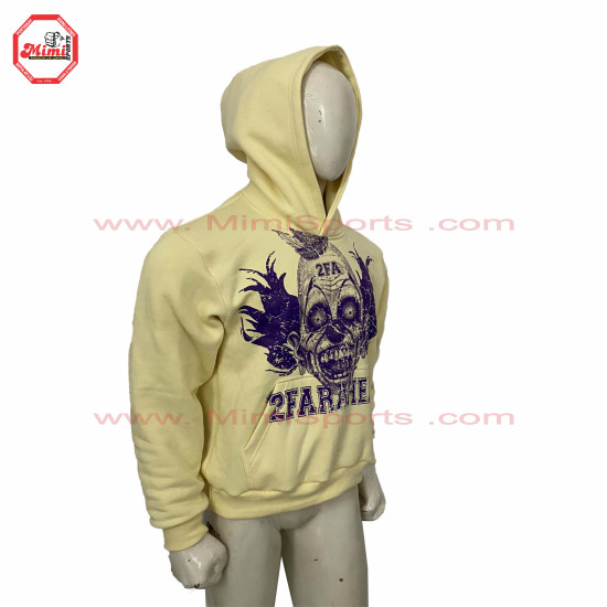 Wholesale Best Selling Cream color Pull Over Crop Men's Hoodies with Digital Screen Printed on Front Purple Green-2014