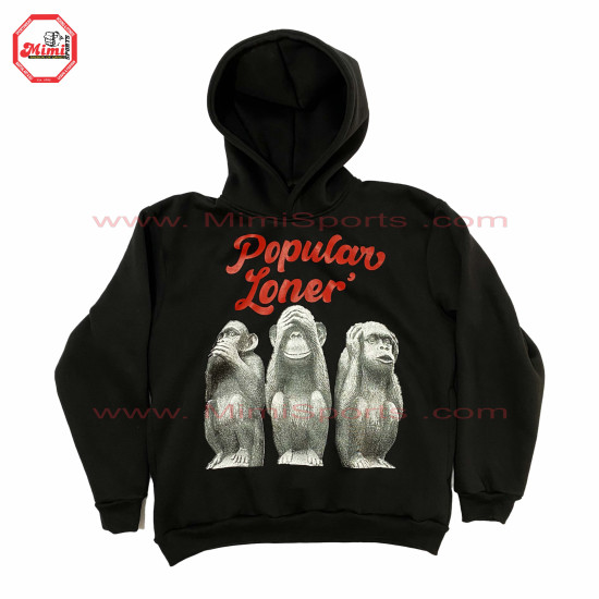 best Selling Hoodie Black Pull Over hoodie with Monkey Digital print and Puff Printing on Front with your custom designs-2010