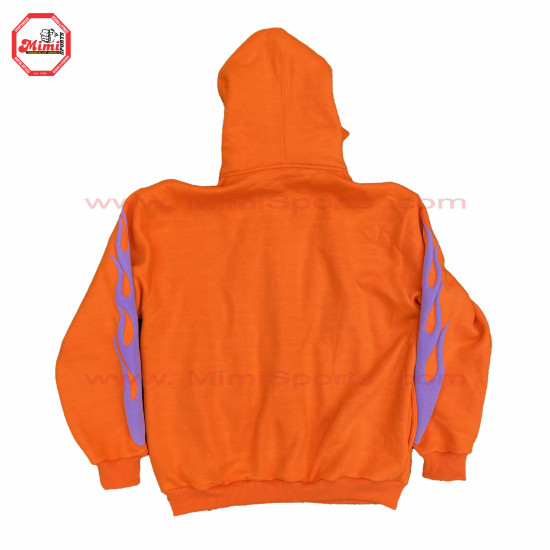 best Selling Hoodie Orange Zipup hoodie with Puff Printing on Front with your custom designs silver zipper-2011