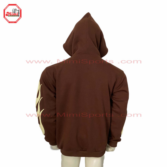 best Selling Hoodie Brown Zipup hoodie with off white Puff Printing on Front with your custom designs silver zipper-2012