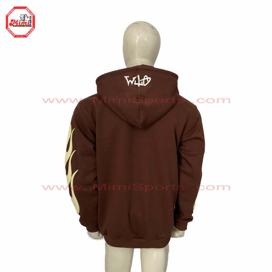 best Selling Hoodie Brown Zipup hoodie with off white Puff Printing on Front with your custom designs silver zipper-2012