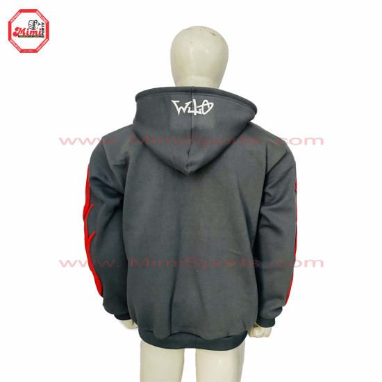 best Selling Hoodie Silver Grey Zipup hoodie with Puff Printing on Front with your custom designs silver zipper-2013