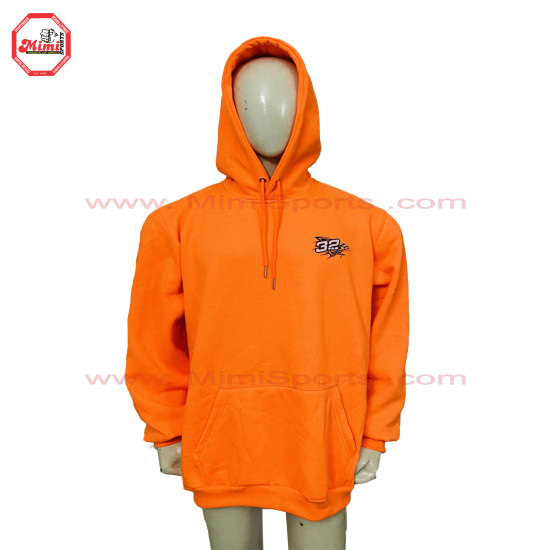 Florescent Orange Hoodie Made of 100% Cotton Fabric with Screen Printed, Embroidery and Chenille Patches-2016