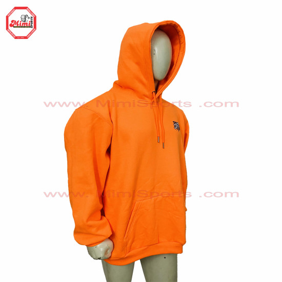 Florescent Orange Hoodie Made of 100% Cotton Fabric with Screen Printed, Embroidery and Chenille Patches-2016