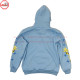 100% Cotton Fleece french terry Sweat Suit Baby Blue Pull over hoodie with Flared Sweat Pants Embroidery Logo on Front Distressed Sun Faded Wash Vintage Wash -1013