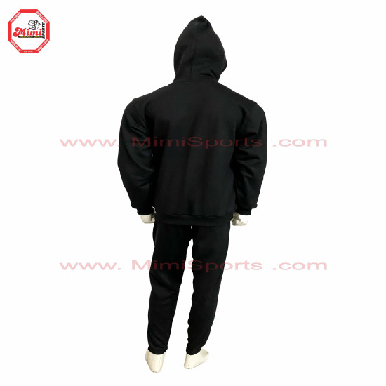 Black Pull Over Sweat Suit with Elasticated Sweat Pant with your Custom Logo Printed, Embroidery Chenille Patches - 1005