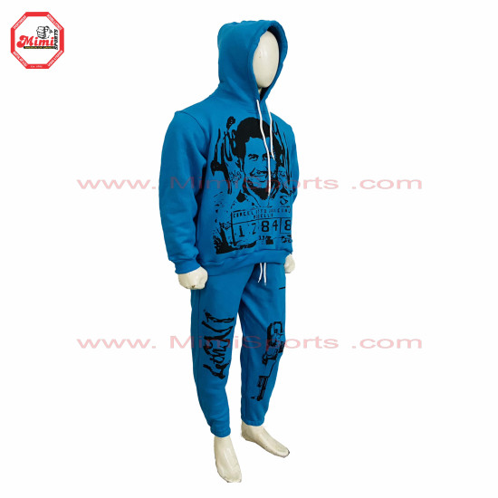 Sky Blue Pull Over Sweat Suit with Elasticated Sweat Pant with your Custom Logo Printed, Embroidery Chenille Patches -1007