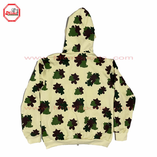 Sweat Off White with Custom Camouflage green colors contrast with Puff Printing and Silver Metal Zipper -1003