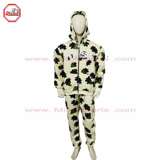 Sweat Off White with Custom Camouflage green colors contrast with Puff Printing and Silver Metal Zipper -1003