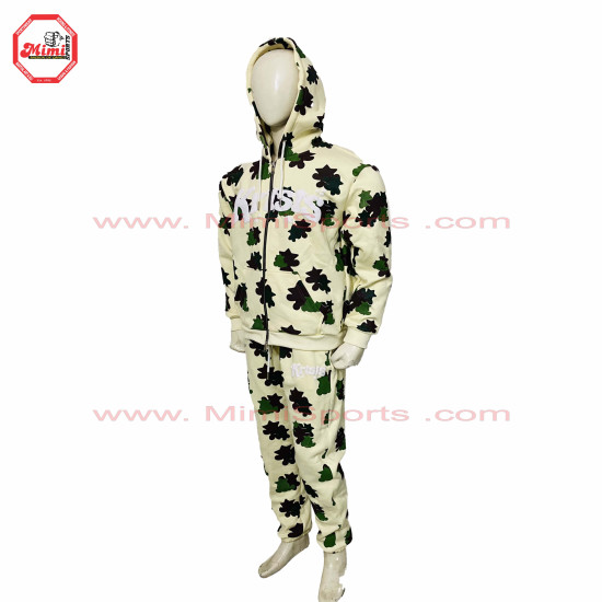 Sweat Off White with Custom Camouflage green colors contrast with Puff Printing and Silver Metal Zipper -1003