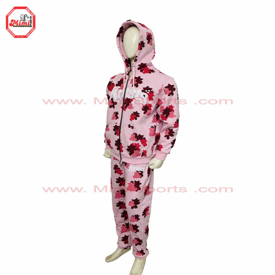 Sweat Suit Pink Camo with Custom Camouflage green colors contrast with Puff Printing and Silver Metal Zipper -1004