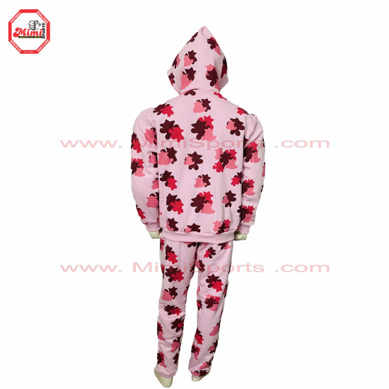 Sweat Suit Pink Camo with Custom Camouflage green colors contrast with Puff Printing and Silver Metal Zipper -1004