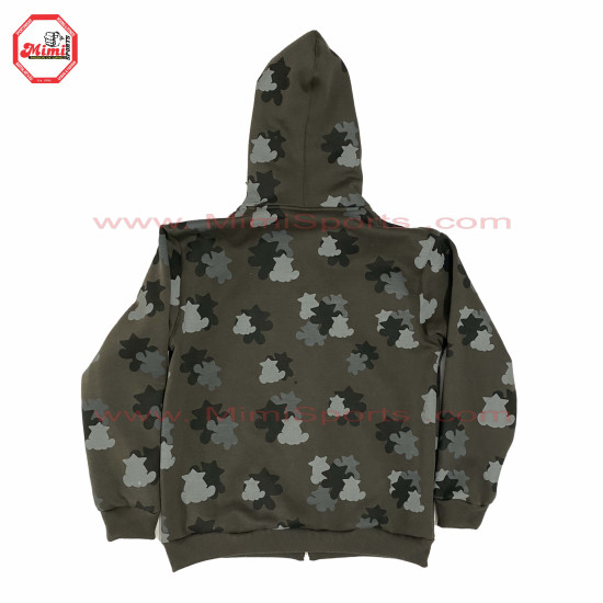 Sweat Suit Dark Grey Camo with Custom Camouflage green colors contrast with Puff Printing and Silver Metal Zipper - 1008