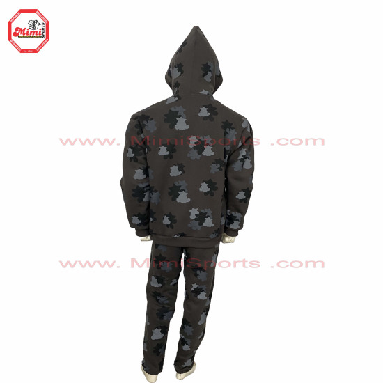 Sweat Suit Dark Grey Camo with Custom Camouflage green colors contrast with Puff Printing and Silver Metal Zipper - 1008