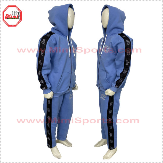 Sky Blue Sweat Suit Zip up with Black Stripe and Embroidery Logo - 1001